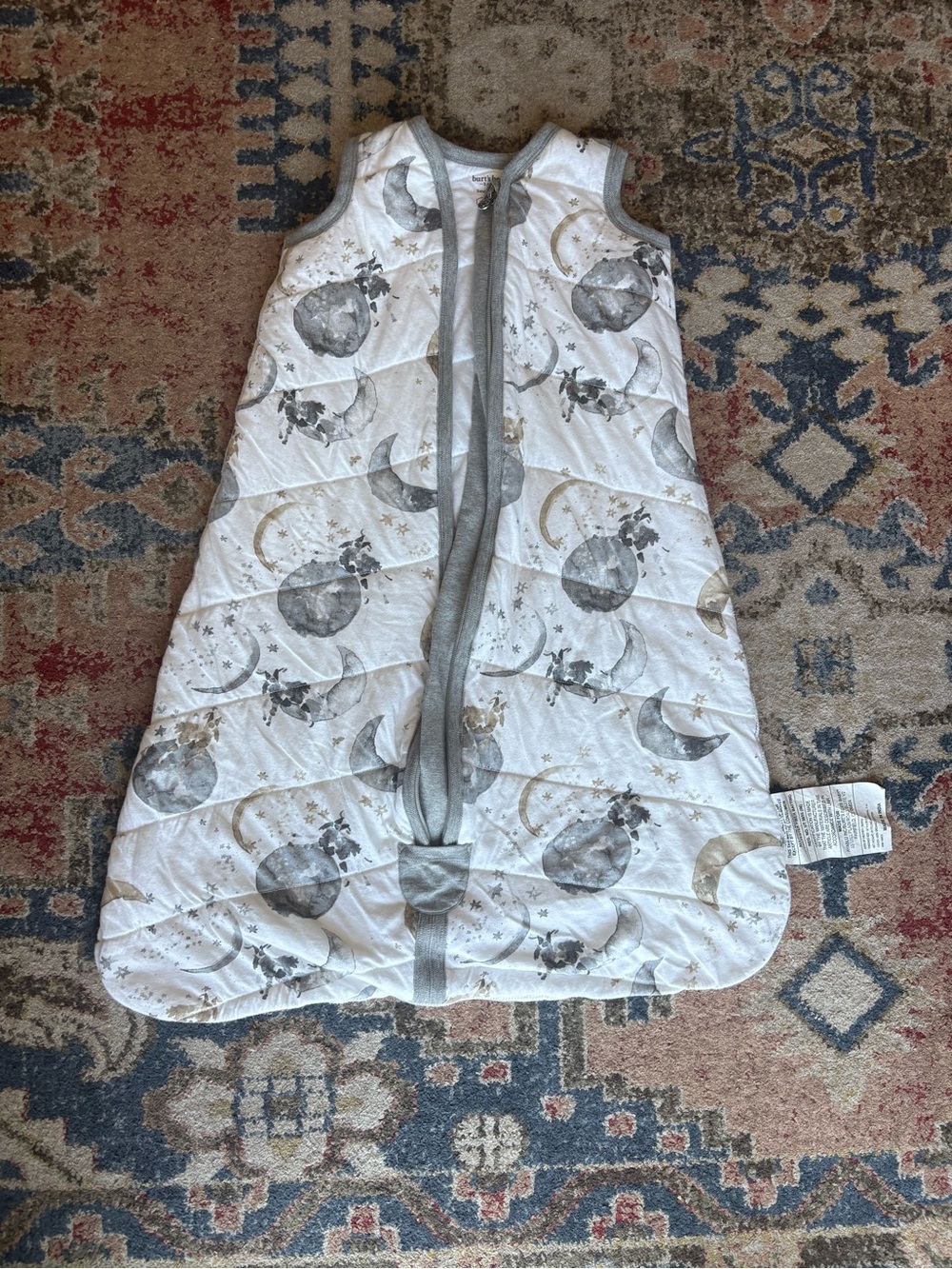 Burt’s Bees Quilted Sleep Sack (L) Gray Moon & Star Print
